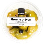 Olijven, groen-, z. pit, knoflook, 125gr, Marqt