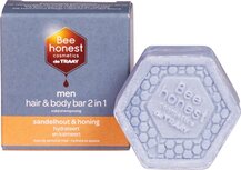 Bee honest cosmetics, men hair &amp; body bar 2 in 1, sandelhout-honing, 80gr