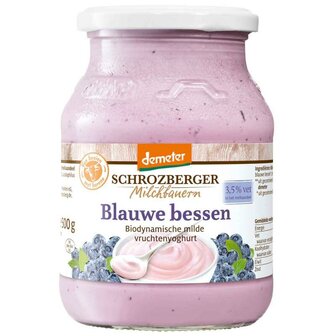 Volle yoghurt, blauwe bessen, 500gr-pot, Schrozberger