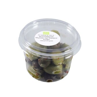 Olijvenmix, z. pit, Ital. kruiden 125gr, Marqt