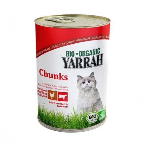Catfood chunks kip en rund, 405g, Yarrah
