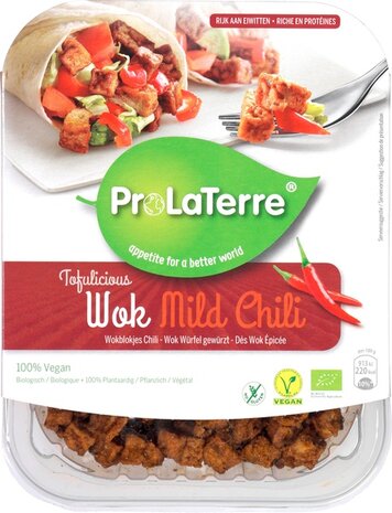 Tofu wokblokjes, mild chili, 180gr, Prolaterre