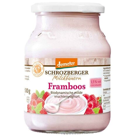 Volle yoghurt, frambozen, 500gr-pot, Schrozberger