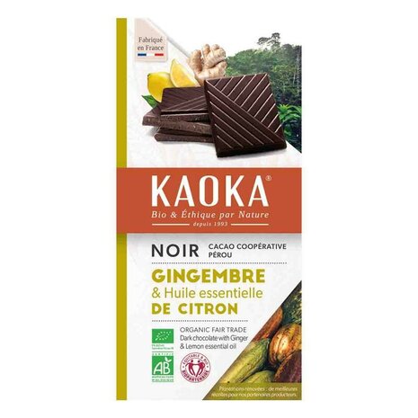 Chocoladereep, puur, gember-citroen, 100g, Kaoka