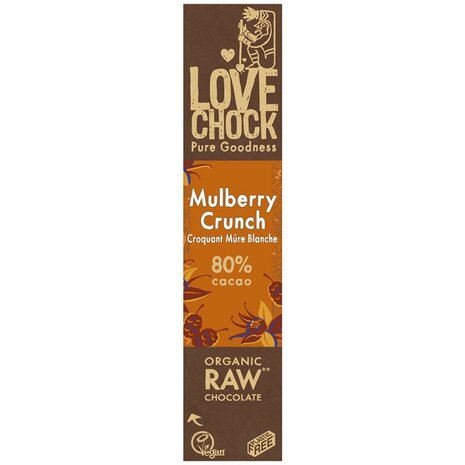 Chocoladereep, mulberry crunch, 40gr, Lovechock