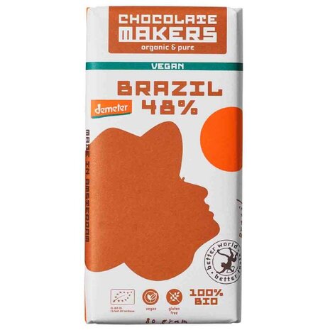 Chocoladereep, vegan, Brazil , melk 48pr, 80gr, Chocolate Makers