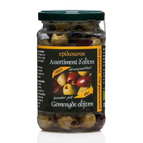 Raw olijven gemengd, zonder pit, 170gr, Epikouros