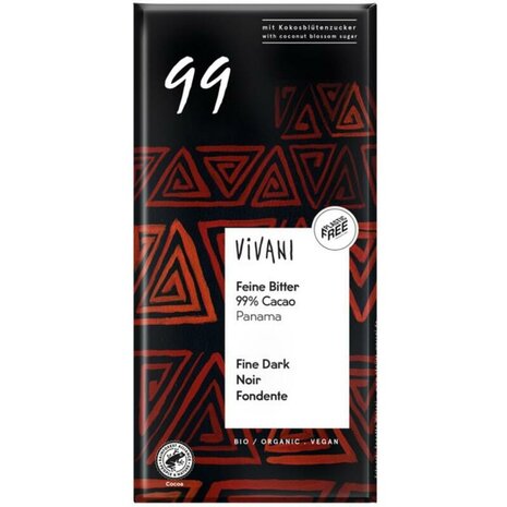 Chocoladereep, puur, 99% cacao, 80gr, Vivani