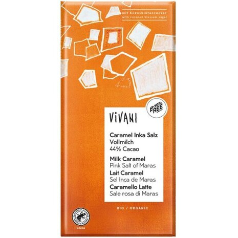 Chocoladereep, caramel-incazout, 44procent, 80gr, Vivani