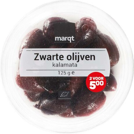 Zwarte kalamata olijven, 125gr, Marqt