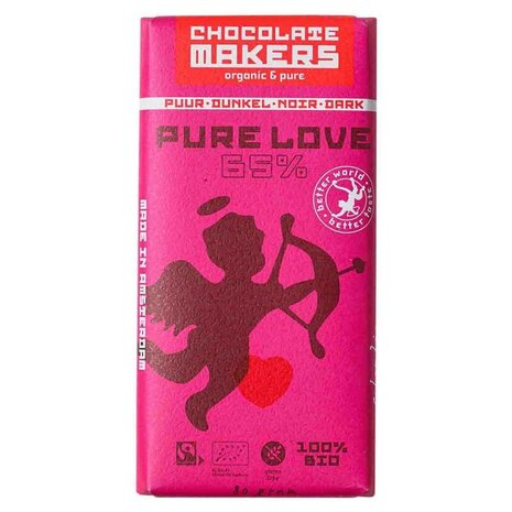 Chocoladereep, glutenvrij, puur liefde, 65pr cacao, 80gr, Chocolate Makers