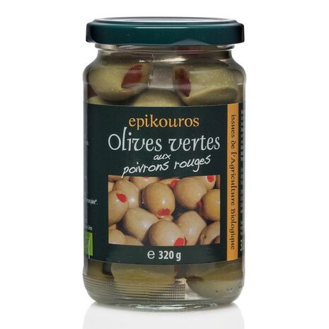 Olijven, groene-, paprika, 320gr, Epikouros