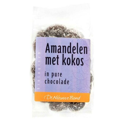 Amandelen in pure chocolade met kokos, 175gr, De Nieuwe Band