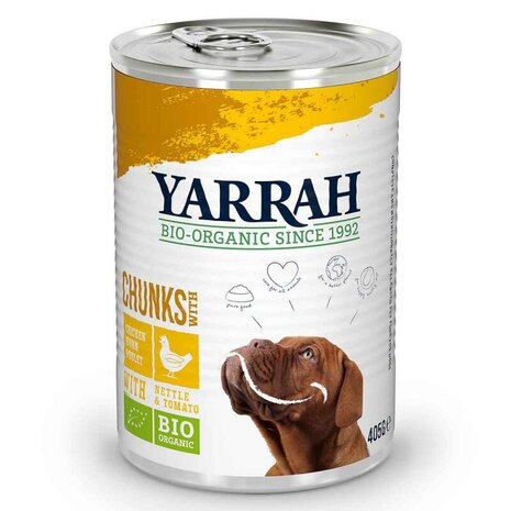 Hondenbrokjes in saus, kip-brandnetel, 405g, Yarrah