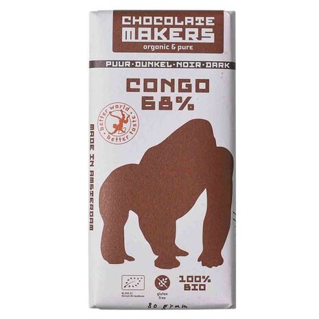 Chocoladereep, Gorilla, puur 68pr, 80gr, Chocolate Makers