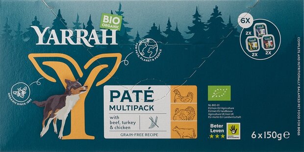 Hondenvoer, pat&eacute; multipack, mix, 6x150gr, Yarrah