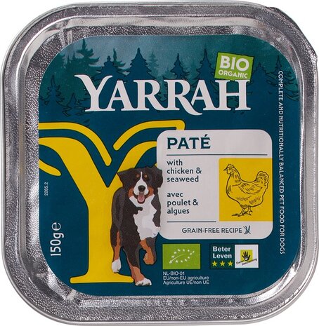 Hondenvoer, pat&eacute;, kip met zeewier, 150g, Yarrah