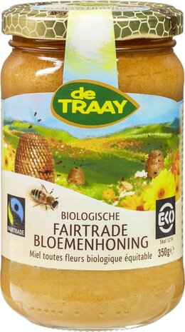 Fairtrade bloemenhoning, 350gr, de Traay honing