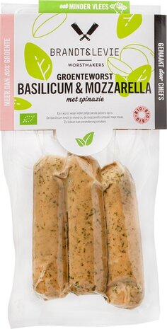 Verse groenteworst, basilicum-mozzarella met spinazie, 3stuks, Brandt &amp; Levie