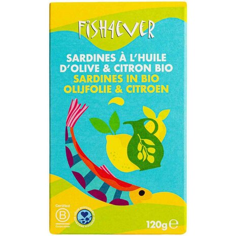 Sardientjes in olijfolie en citroen, 120gr, Fish 4 Ever