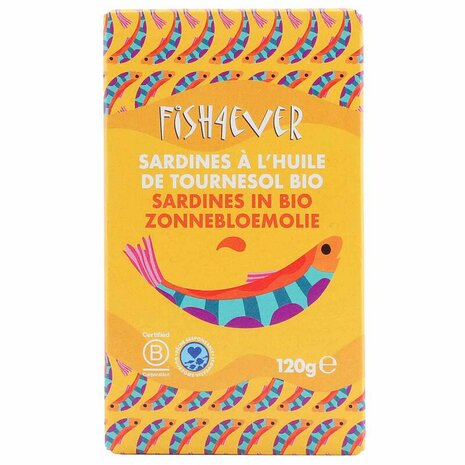 Sardines heel in zonnebloemoli, 120gr, Fish 4 Ever