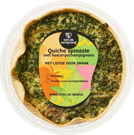Van de Oorsprong, verse spinazie-kastanjechampignons quiche, 350gr