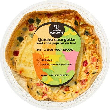Van de Oorsprong, verse courgette-paprika-brie quiche, 350gr
