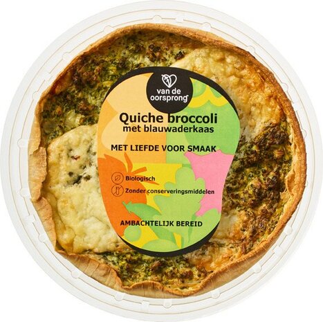Van de Oorsprong, verse broccoli-blauwe kaas quiche, 350gr