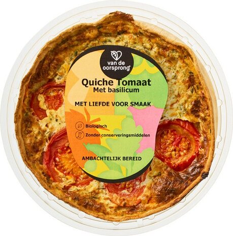 Van de Oorsprong, verse tomaat-basilicum quiche, 350gr