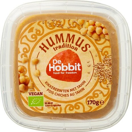 De Hobbit, hummus, tahin, vegan, 170gr